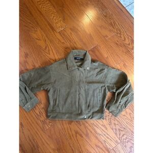 Mine Women Olive Green Corduroy Cropped Western Zip Front Jacket Size M CR1441